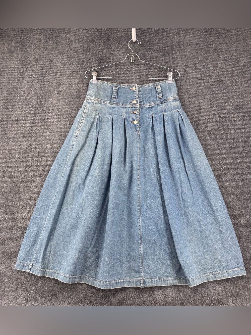 VTG Upper Class Denim Pleated Prairie Cottagecore Americana Midi Skirt Size 7/8